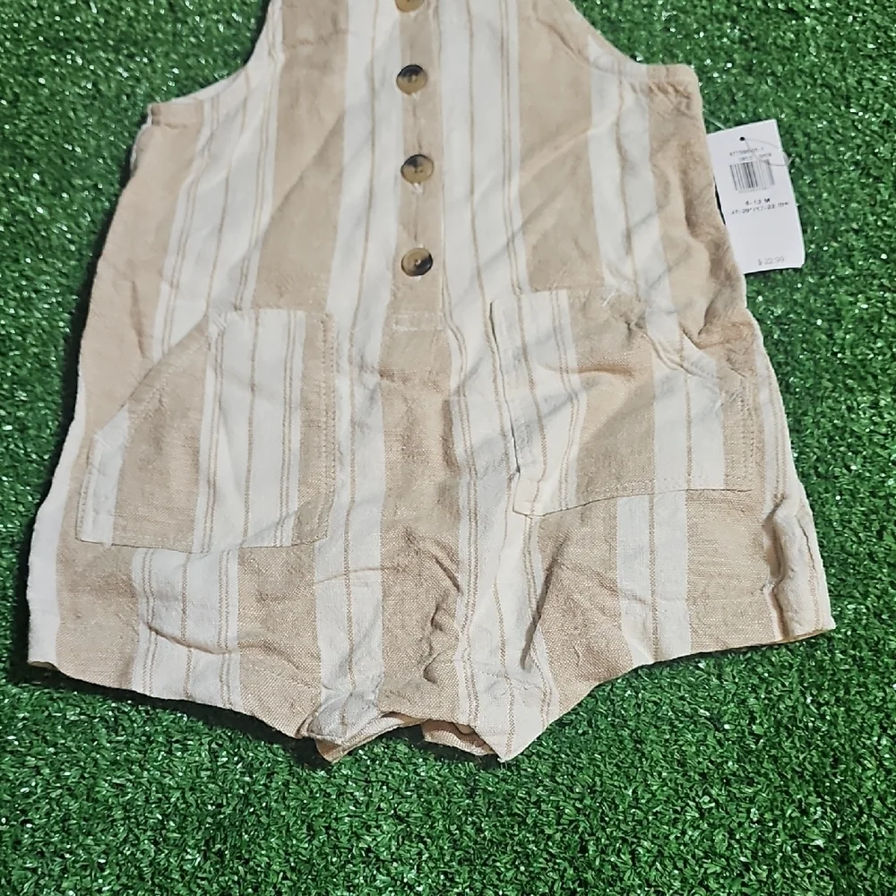 Old Navy Beige and White Striped Baby Romper 6-12M